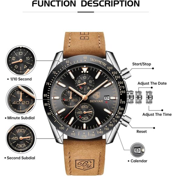 ⚡Waterproof Luminous Big Face Men's Wrist Watches Business Work Sport Casual - Picture 5 of 8